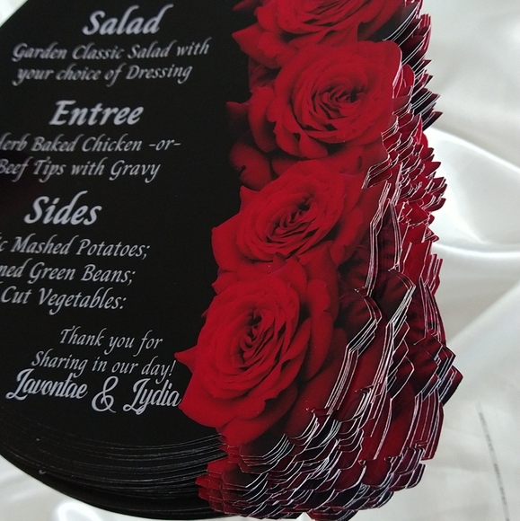 30 Red Roses Cut Out Menus | Charger Insert | Wedding Reception Decorations - Picture 7 of 7